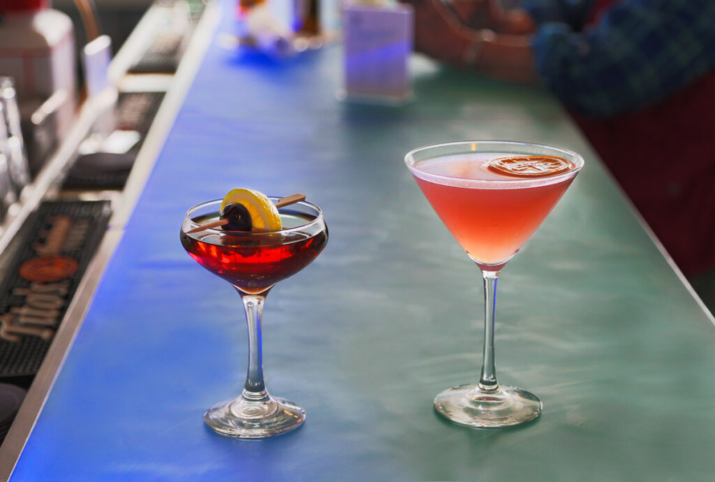various cocktails on bar